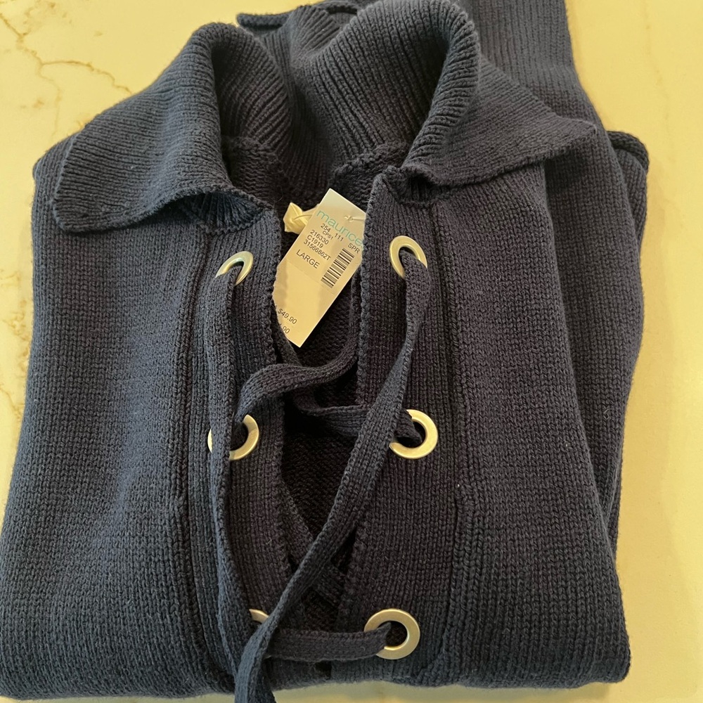 Maurices Navy Lace-Up V-Neck Sweater NWT